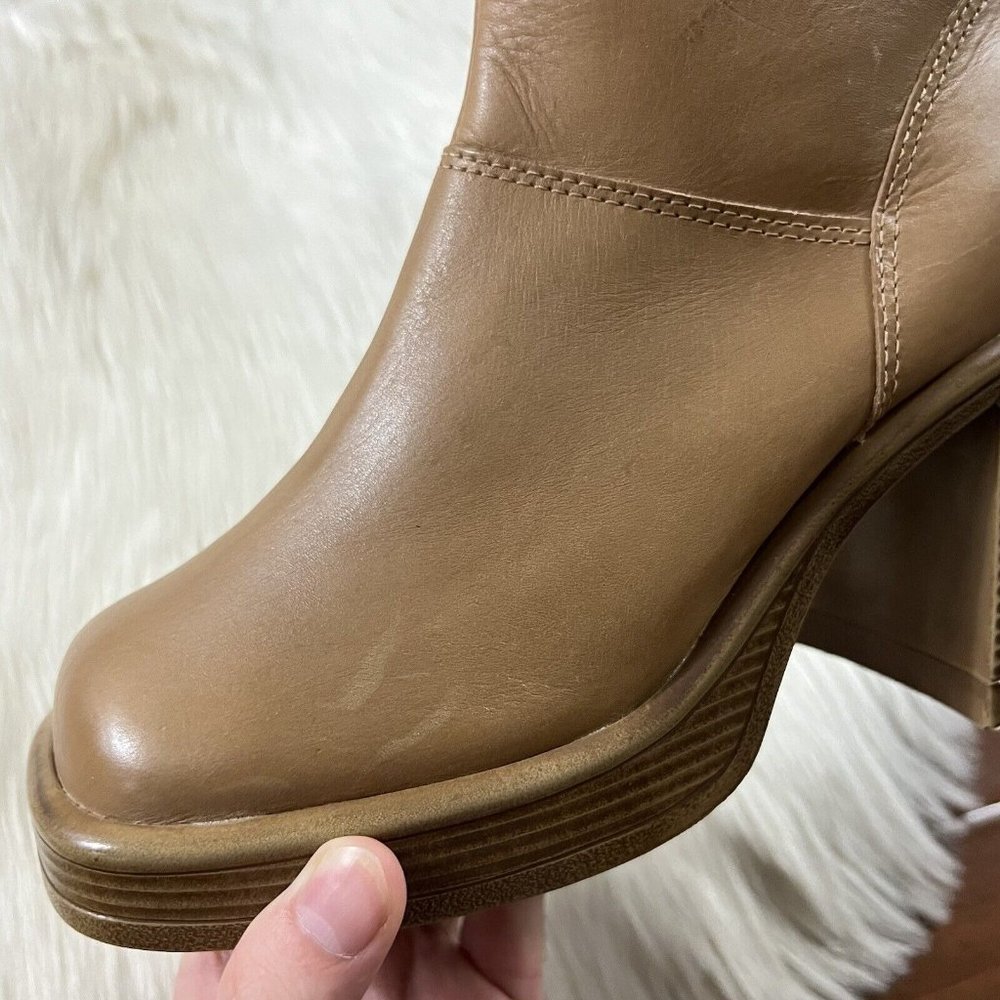 Steve Madden Tan Leather Platform Heeled Boots 7.5 - Picture 8 of 15